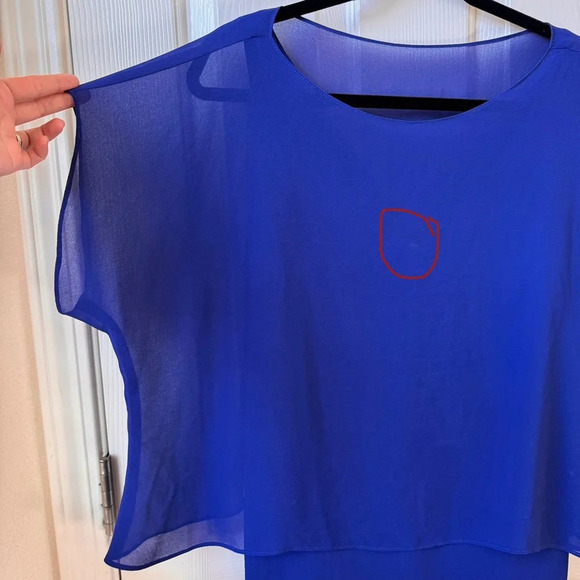 Ralph Lauren Black Label Chiffon Cape-Overlay mesh Jersey Dress sz 12 Large blue - Picture 15 of 15